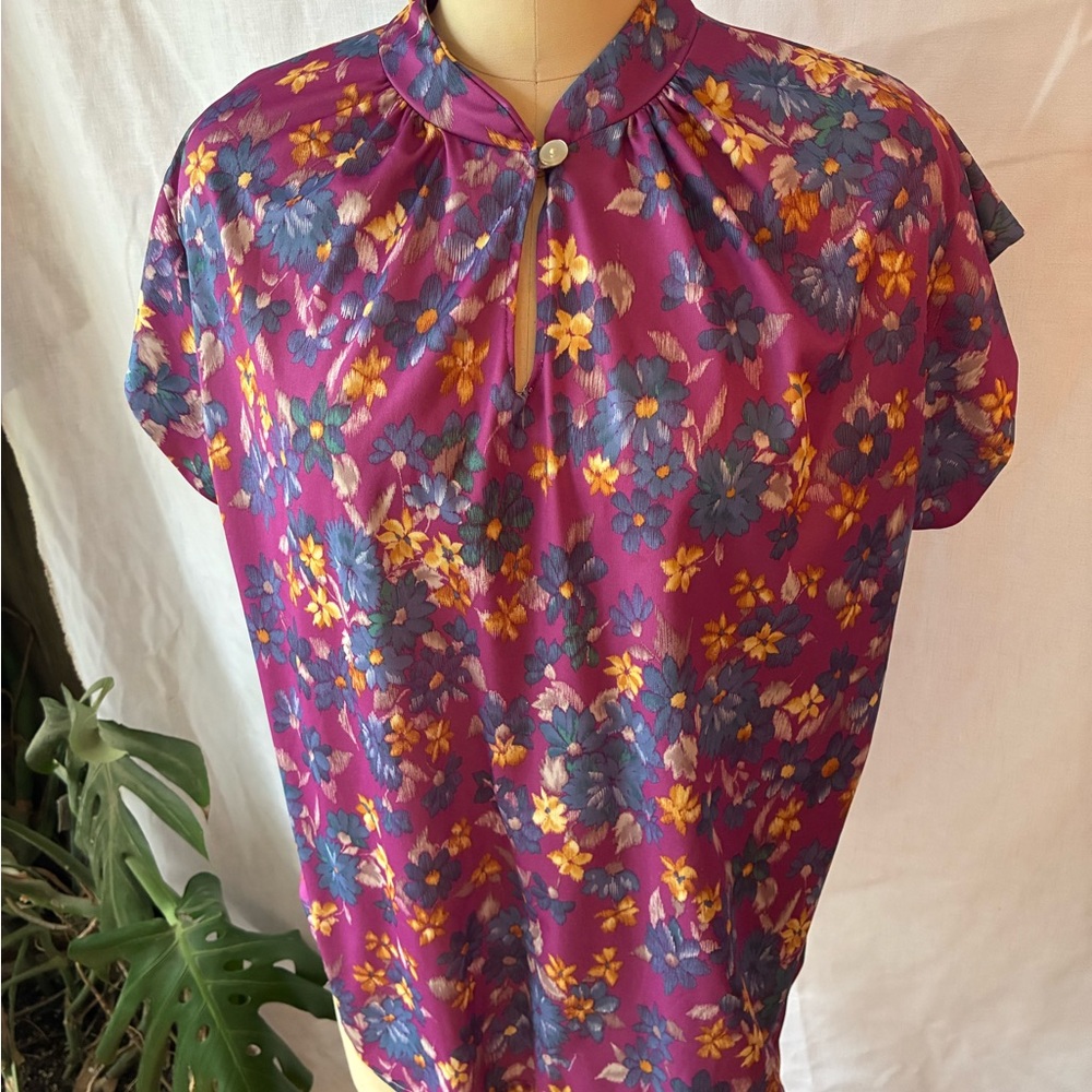Floral Women's Vintage Top - Purple with Blue and Yellow